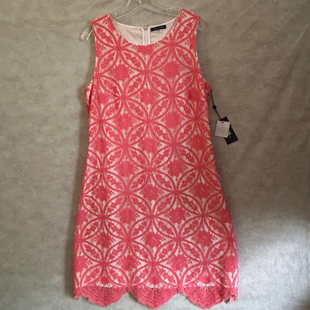 Tommy Hilfiger Coral Pink Floral Lace Scalloped Shift Dress A9UL1U9A Size 14